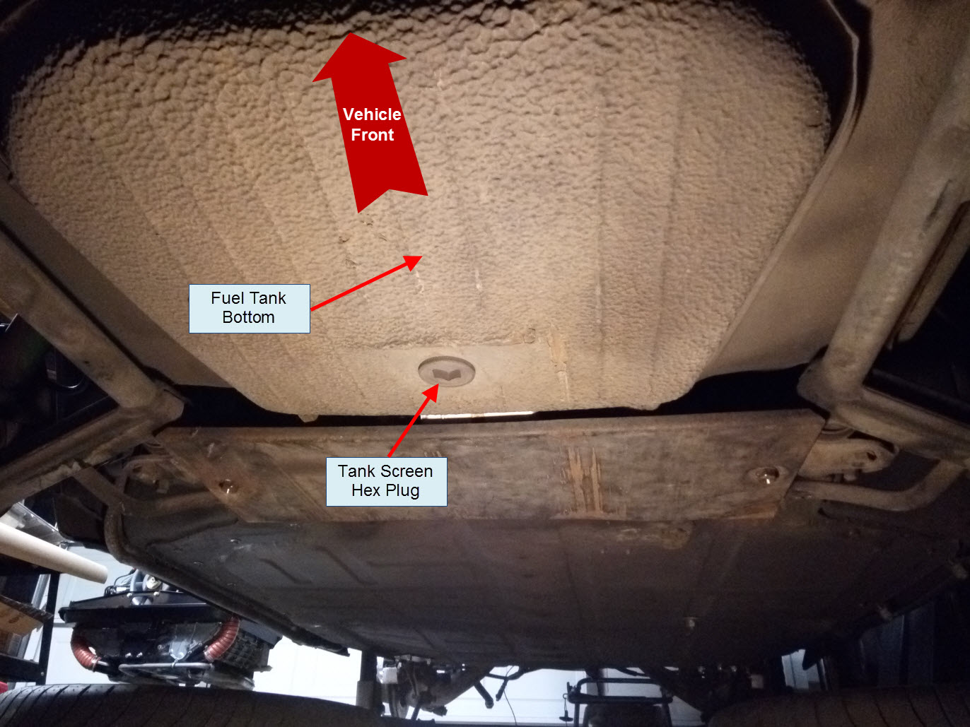 Porsche 911 fuel tank screen location under the fuel tank.