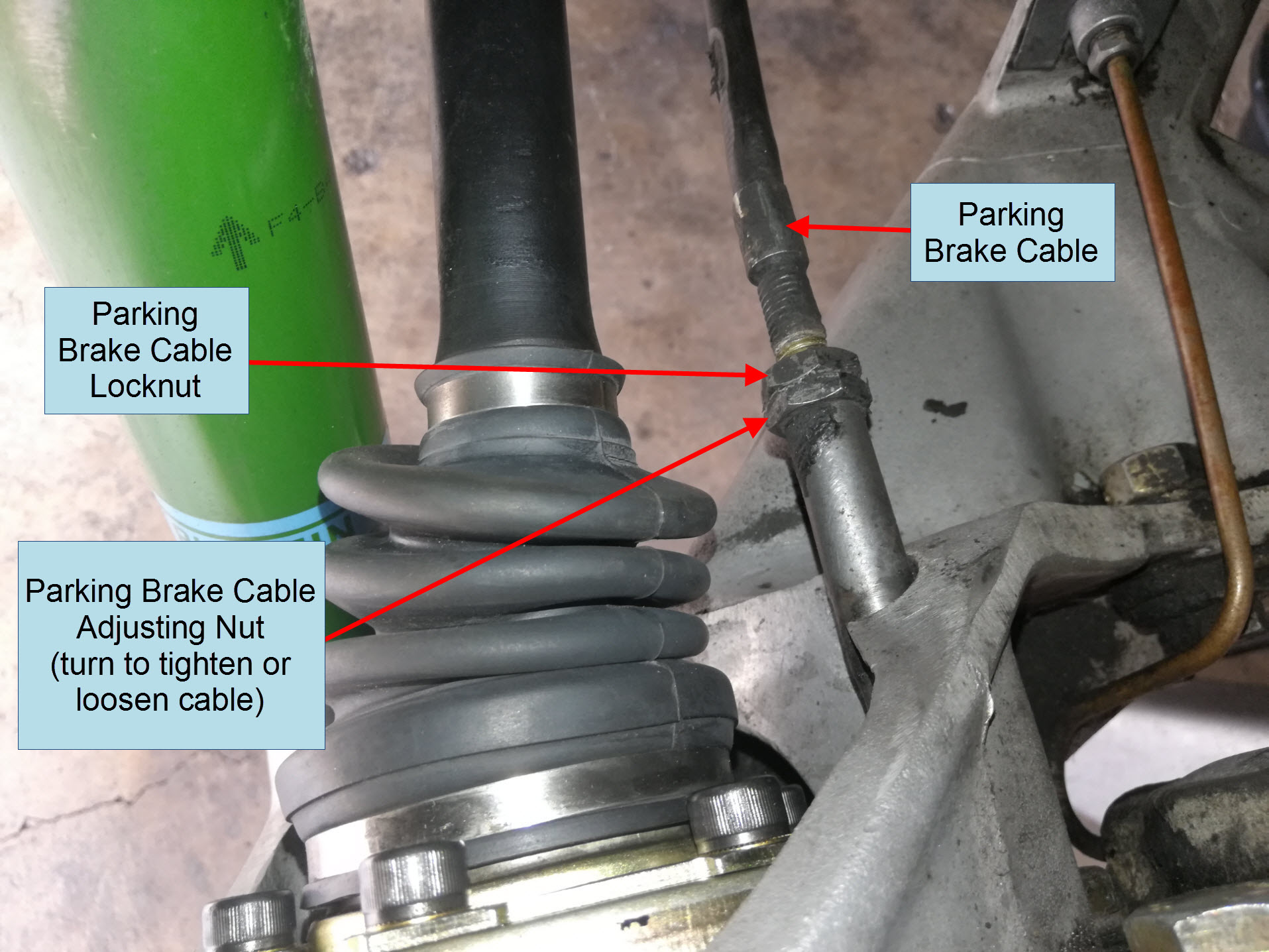 Air-cooled Porsche 911 parking brake cable adjustment.