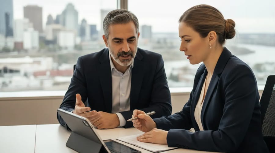 Une professionnelle brise un plafond de verre, illustrant la progression de carrière et la communication en milieu professionnel avec Berlitz Canada.