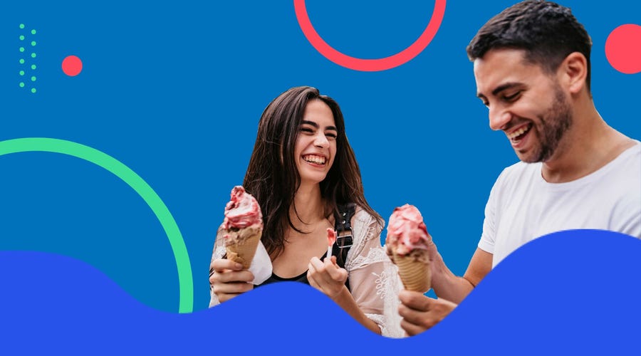 Woman saying thank you for the ice cream to her friend