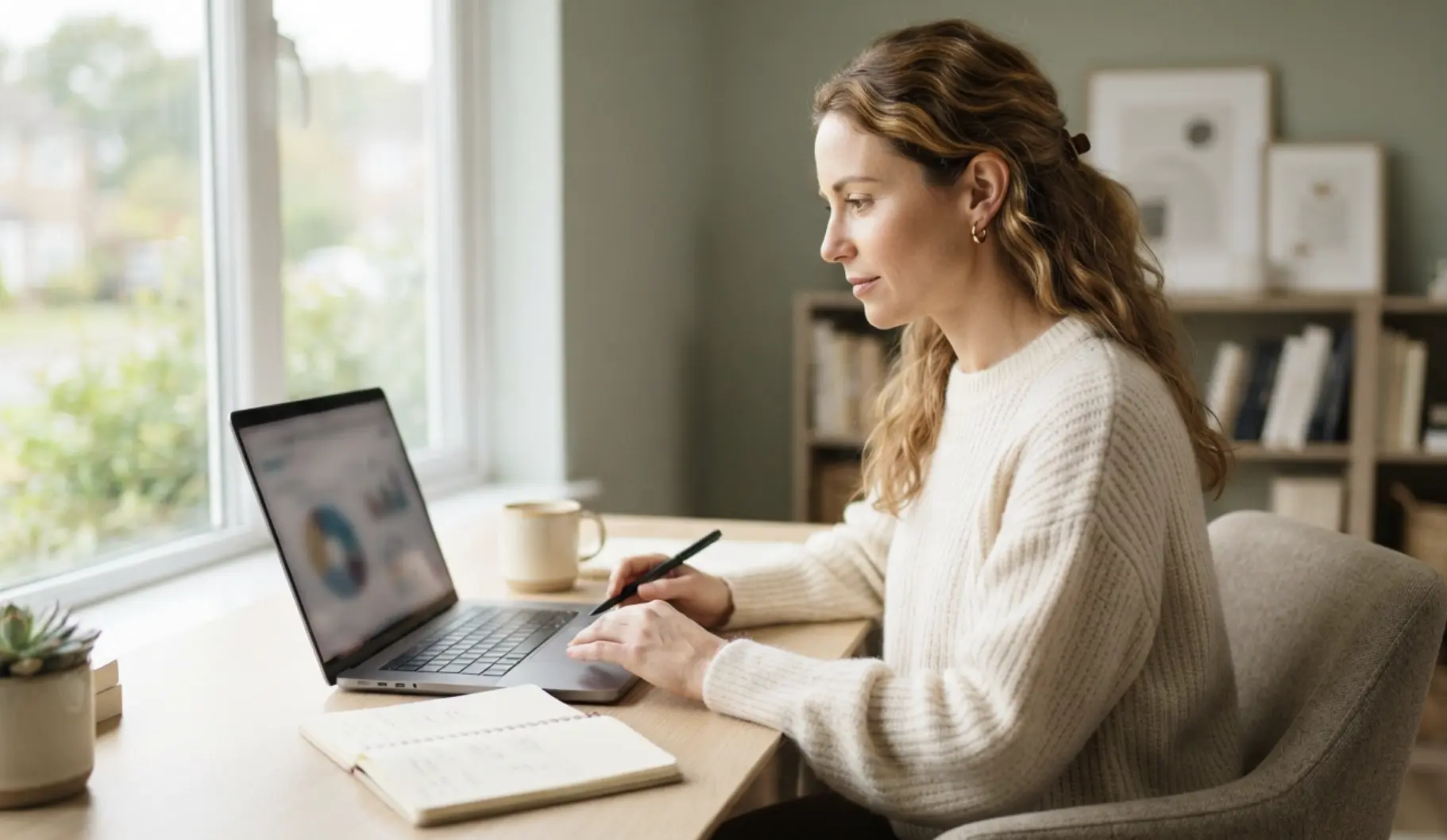 Learner using a laptop and notebook during an online TEF Canada French exam prep lesson with Berlitz.