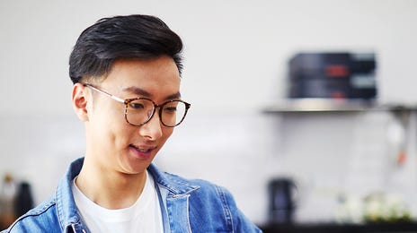 man learning arabic language online from home
