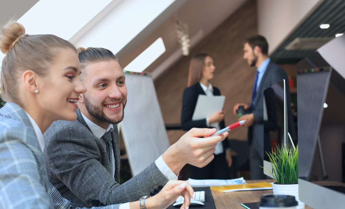 colleagues participating in a business language training