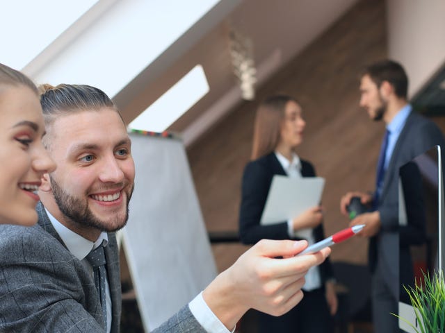 colleagues participating in a business language training