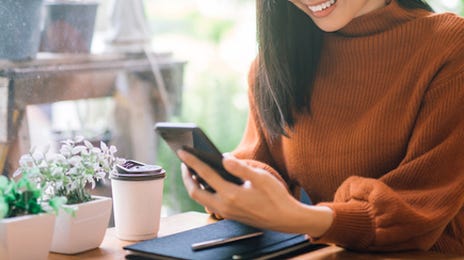 Woman learning on her phone
