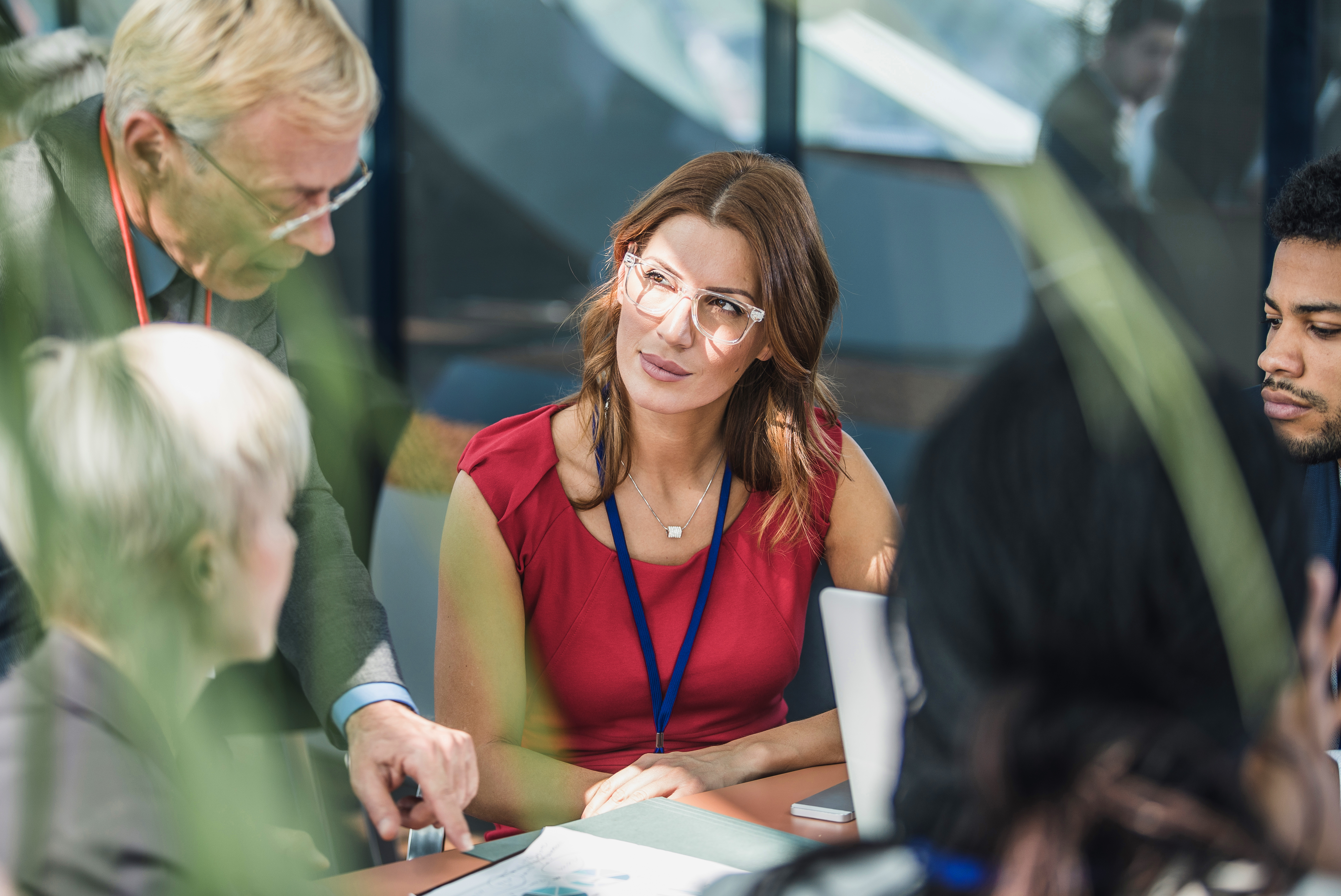 colleagues engaging in a conversation in korean