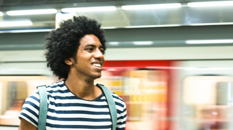 man on his way to learn english