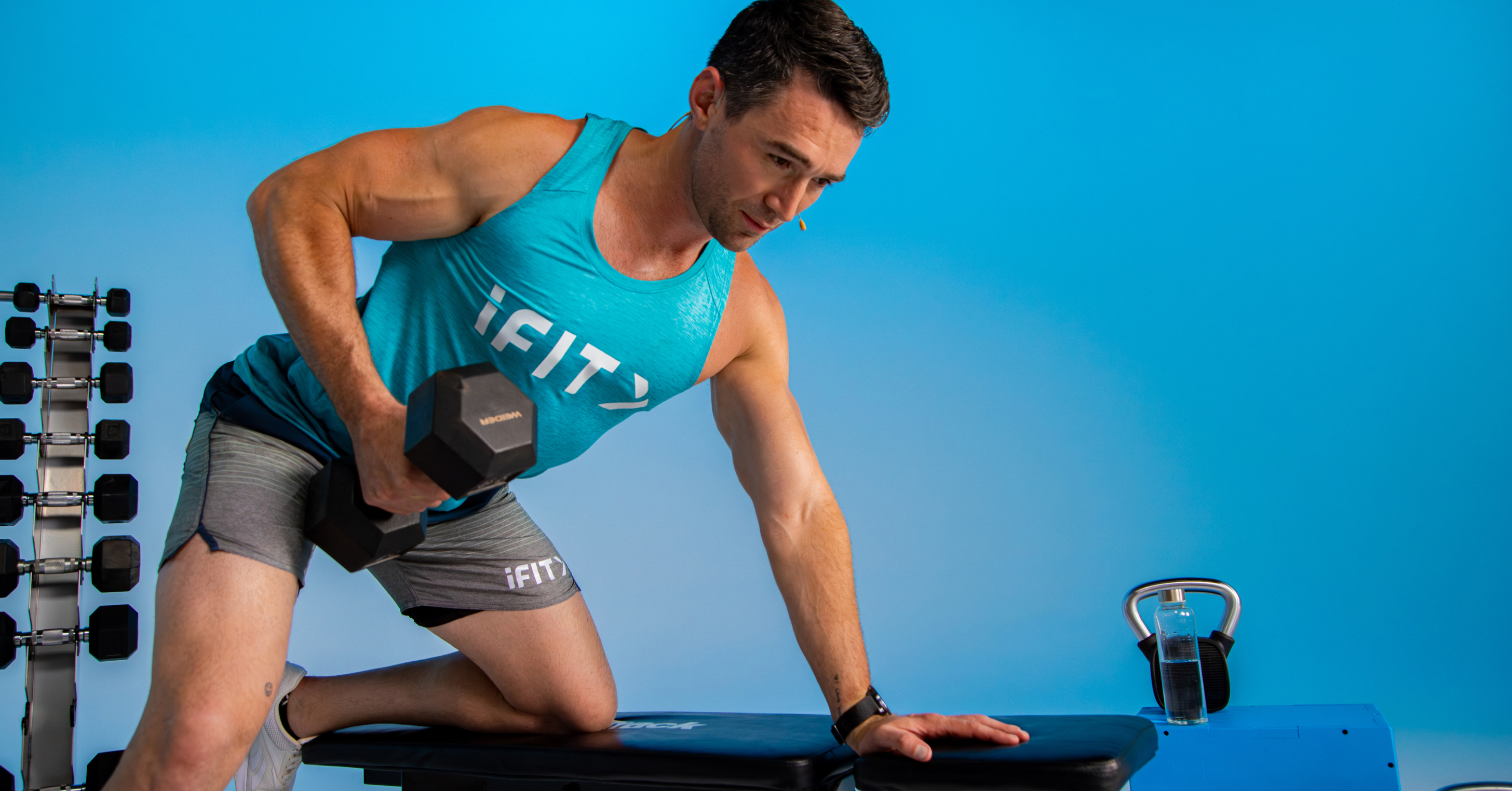 Improve upper body strength with focused dumbbell exercises in guided workouts on the iFIT fitness app.