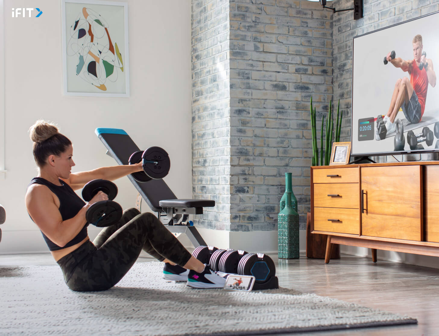 iFIT core workout Woman does an iFIT core workout