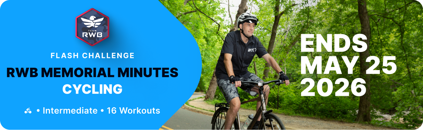 Ride with purpose in the RWB Memorial Minutes Cycling Challenge featuring Memorial Day cycling workouts inspired by service and remembrance.