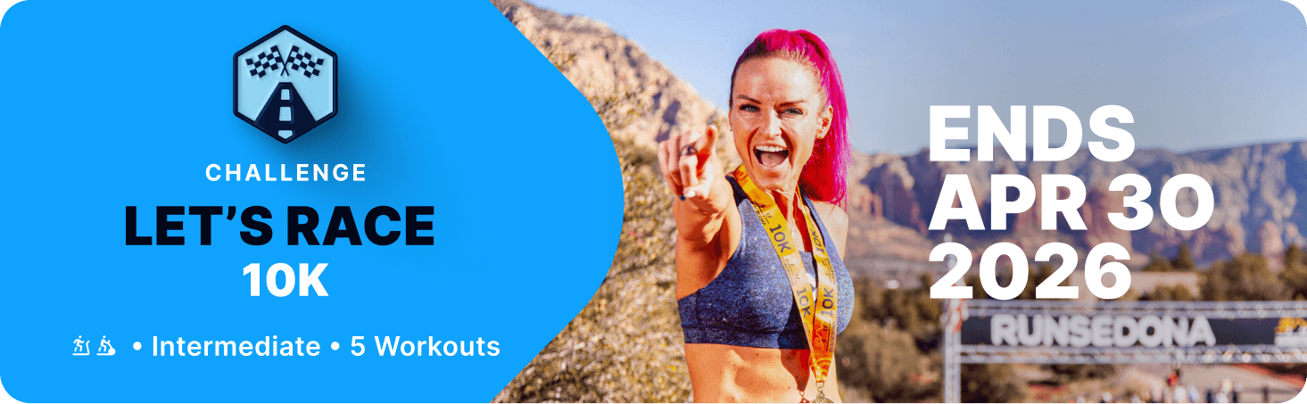 A runner celebrating after a race, representing the 10K training path and goal-focused progression.