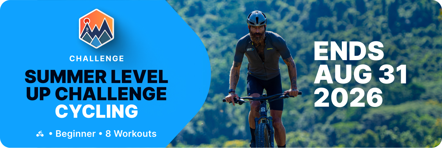 Ride with the iFIT Summer Level Up Challenge Cycling track. Beginner level, 8 indoor cycling workouts with iFIT Trainers in global locations. Ends August 31, 2026.