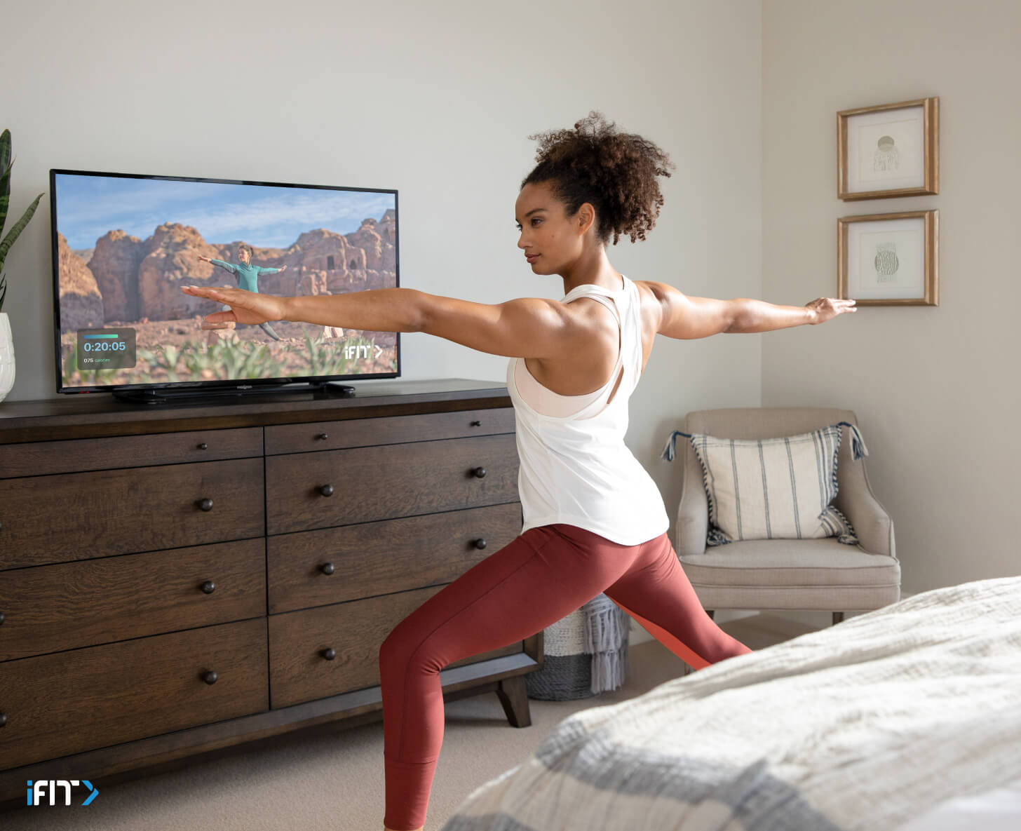 iFIT mindfulness classes Woman works out with iFIT mindfulness classes