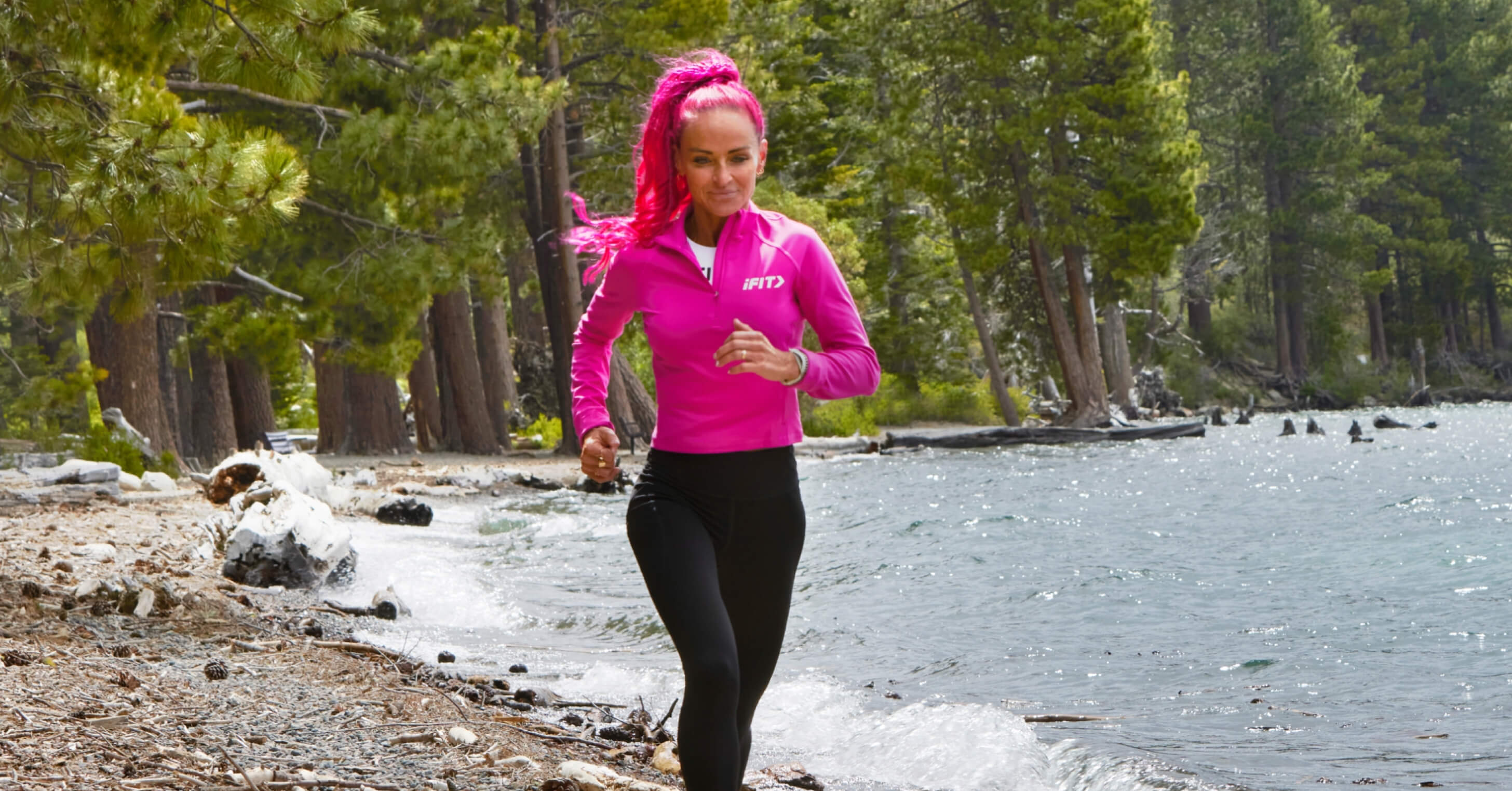 Ashley Paulson runs the sandy shores of Pope Beach, one of five Lake Tahoe trails featured in this endurance series.
