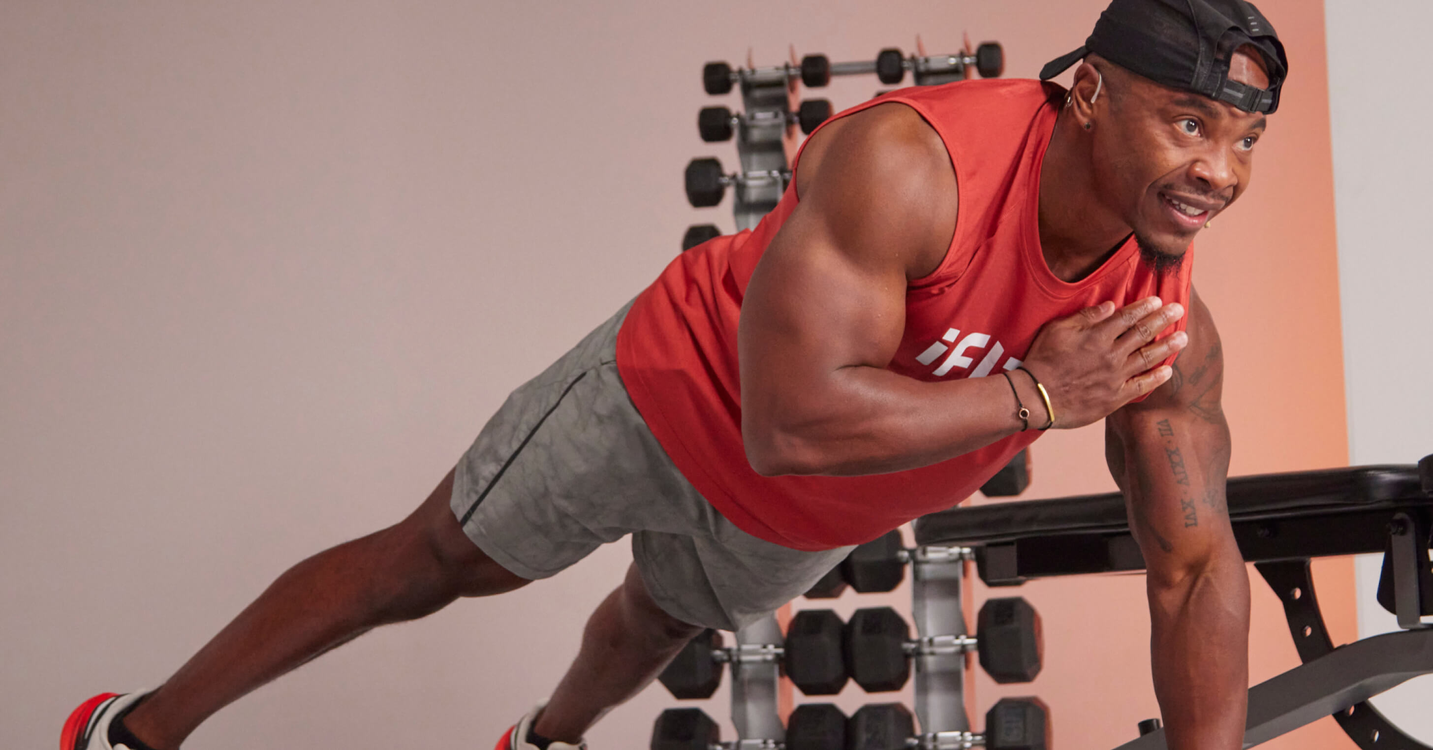 Gerell Webb demonstrates a challenging dumbbell strength workout designed to build upper-body strength, core stability, and total-body conditioning.