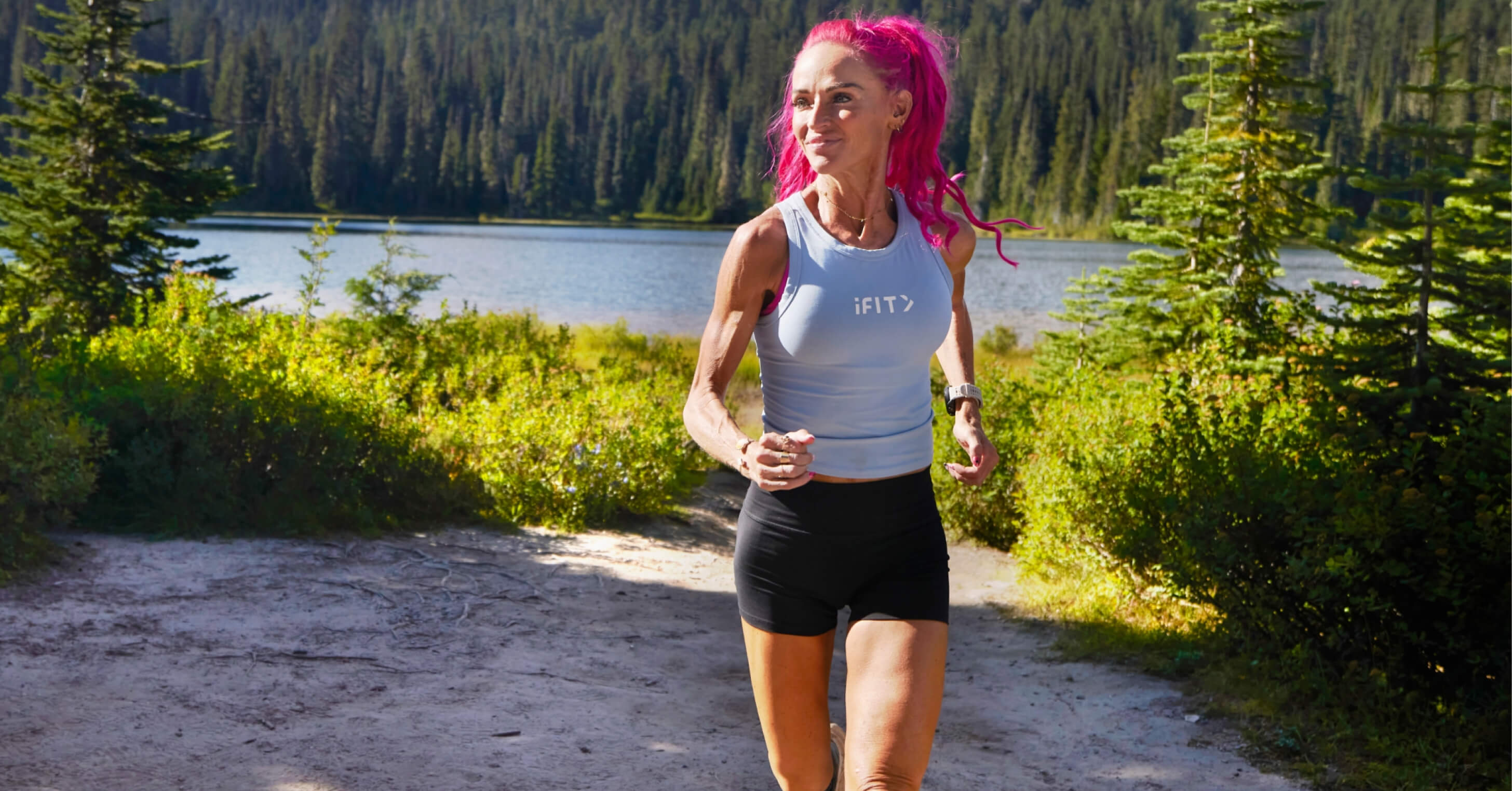 Ashley Paulson runs a lakeside segment of the Bigfoot 200 course, part of the Washington Endurance Running Series.