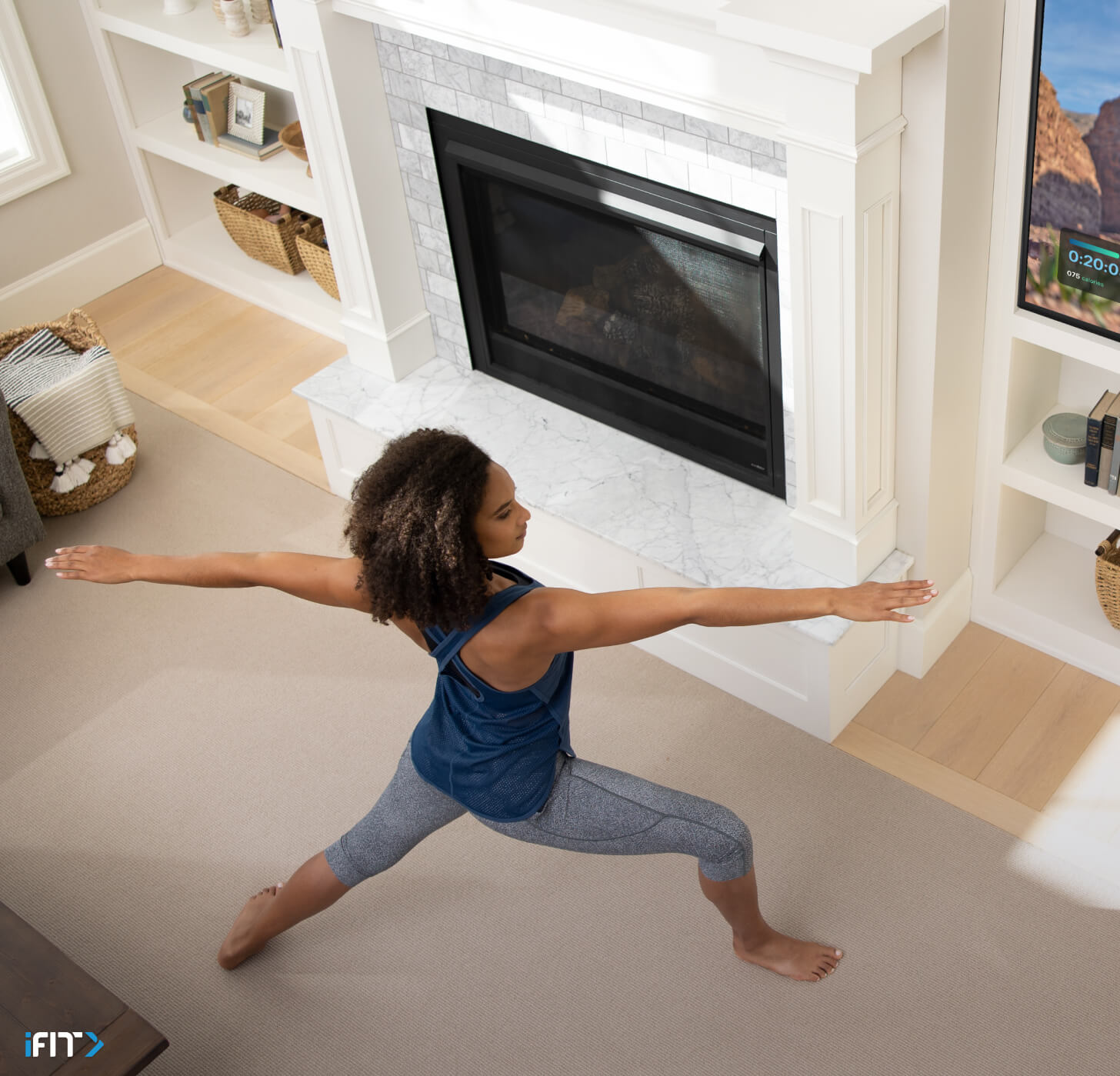 iFIT mindfulness exercise Woman works out to an iFIT mindfulness exercise