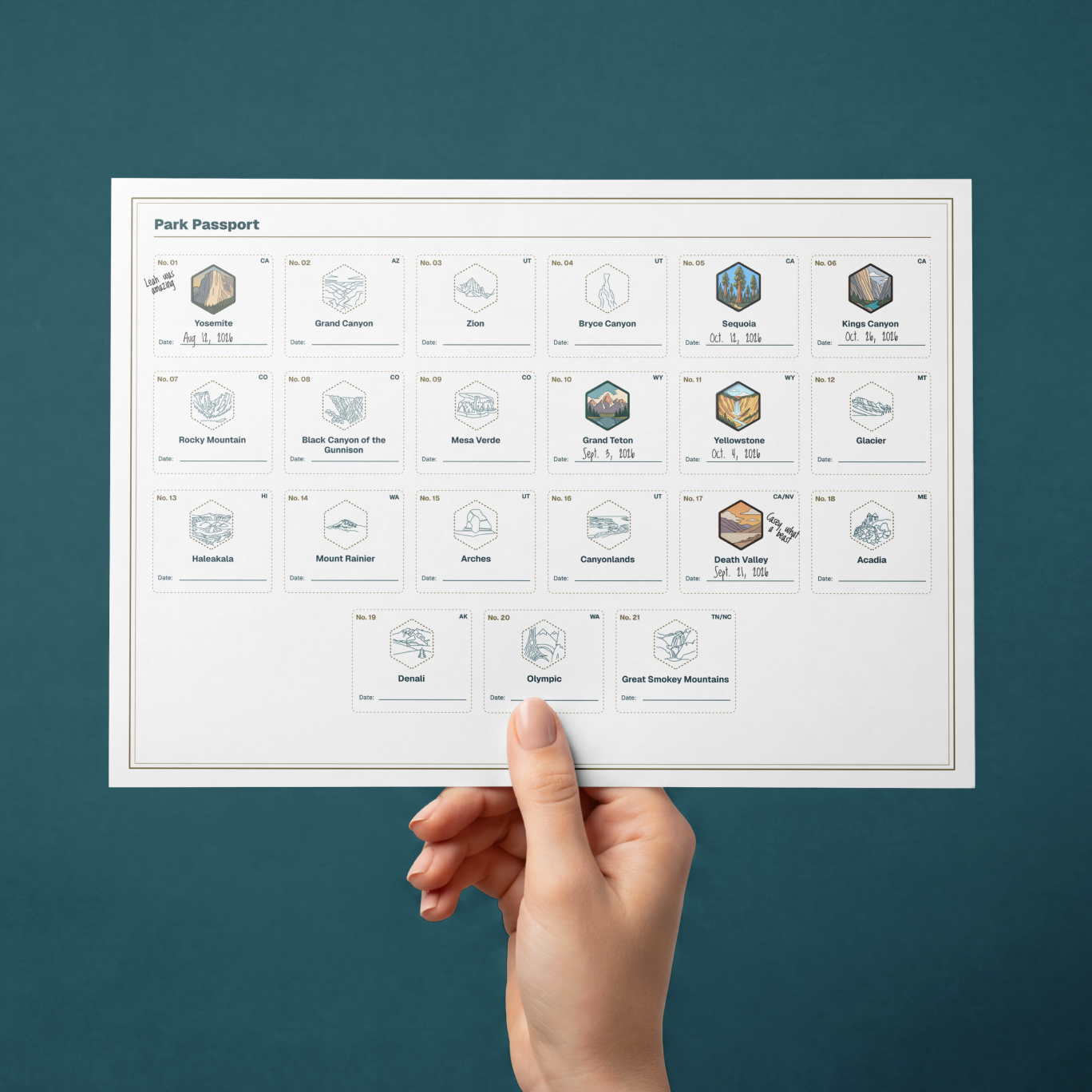 The iFIT Park Passport is a printable tracker for all 21 national park fitness challenges. Stamp each park as you complete it and follow your progress from Yosemite to Great Smoky Mountains.