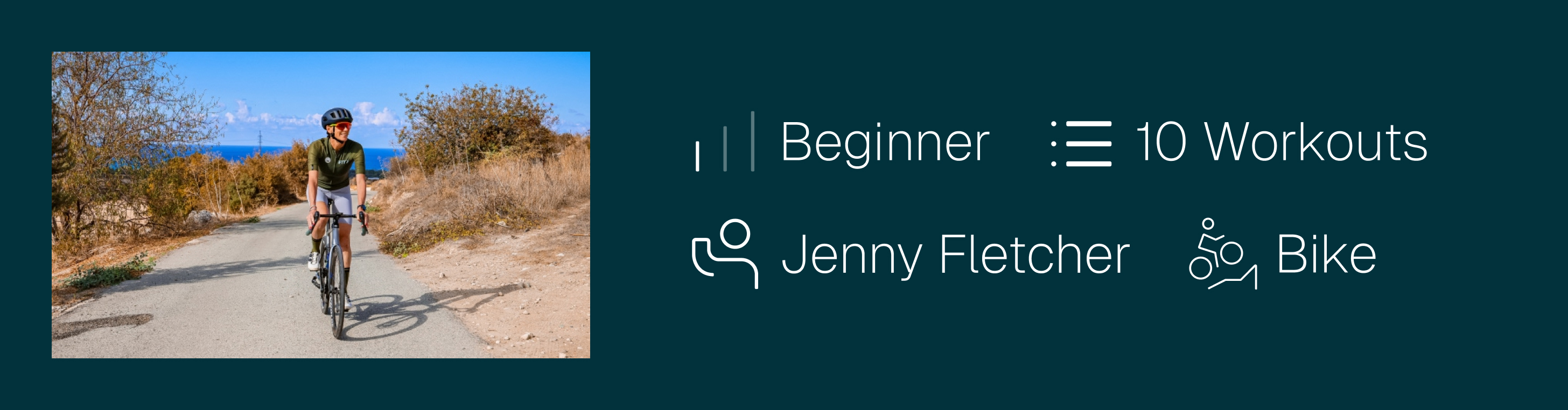 Start beginner cycling workouts in a fitness app with Jenny Fletcher. Follow a structured series designed to build endurance and confidence.