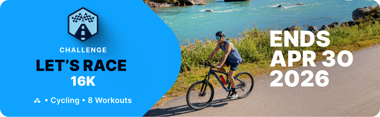 An endurance cycling challenge that helps riders prepare for a 16K race through guided workouts.