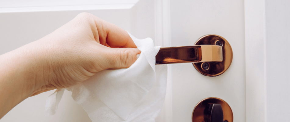 Hit high-traffic areas like door knobs.