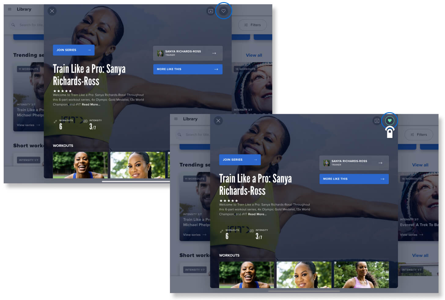 Favorite an iFIT workout or series Favorite iFIT's workout or series
