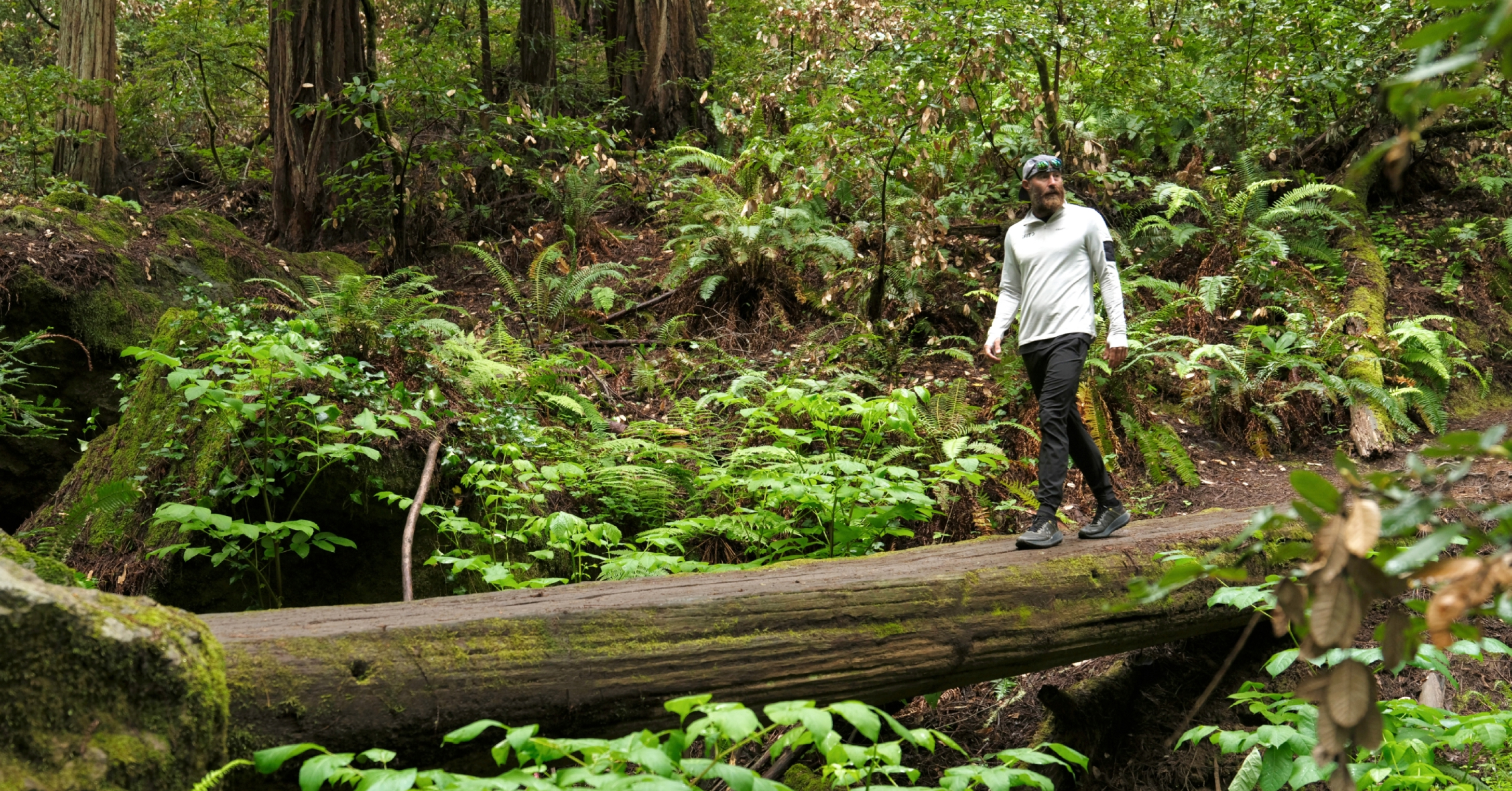 Tommy Rivs moves through Muir Woods during the California Coast Light Running Series available in the iFIT fitness app.