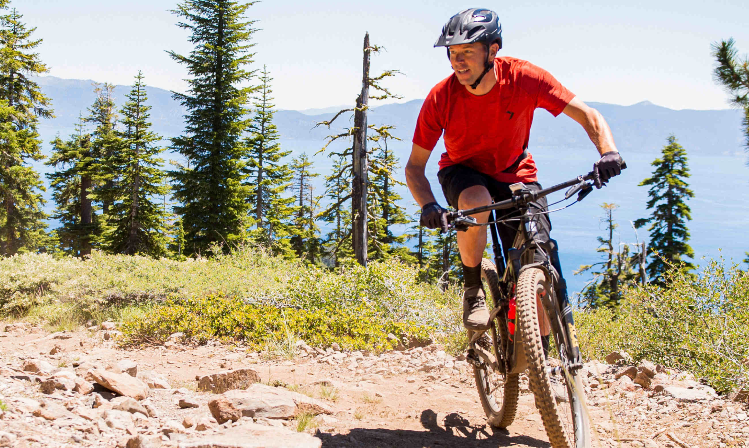 Chris Davenport rides his mountain bike in Tahoe.
