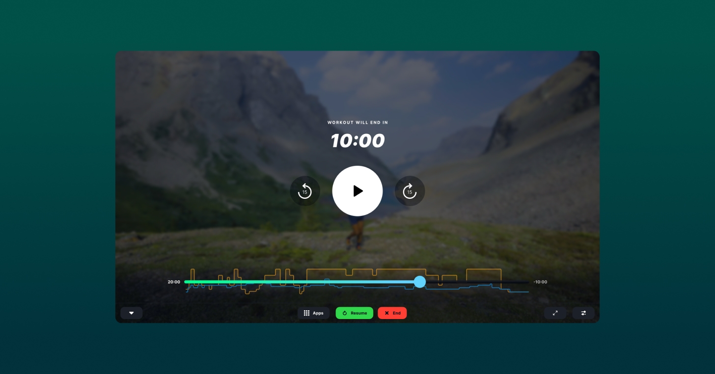 The updated pause screen displays remaining workout time with easy-to-use resume and skip controls, giving users more flexibility during training.