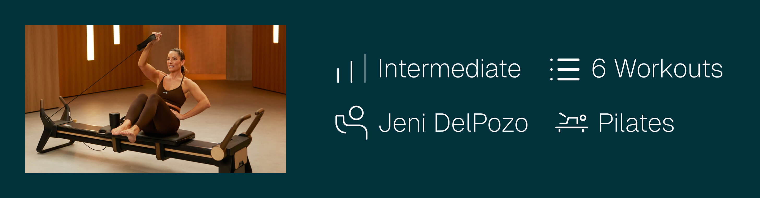 Preview The Aligned Athlete details: 6 intermediate reformer Pilates workouts led by Jeni DelPozo, focused on strength, balance, and alignment.