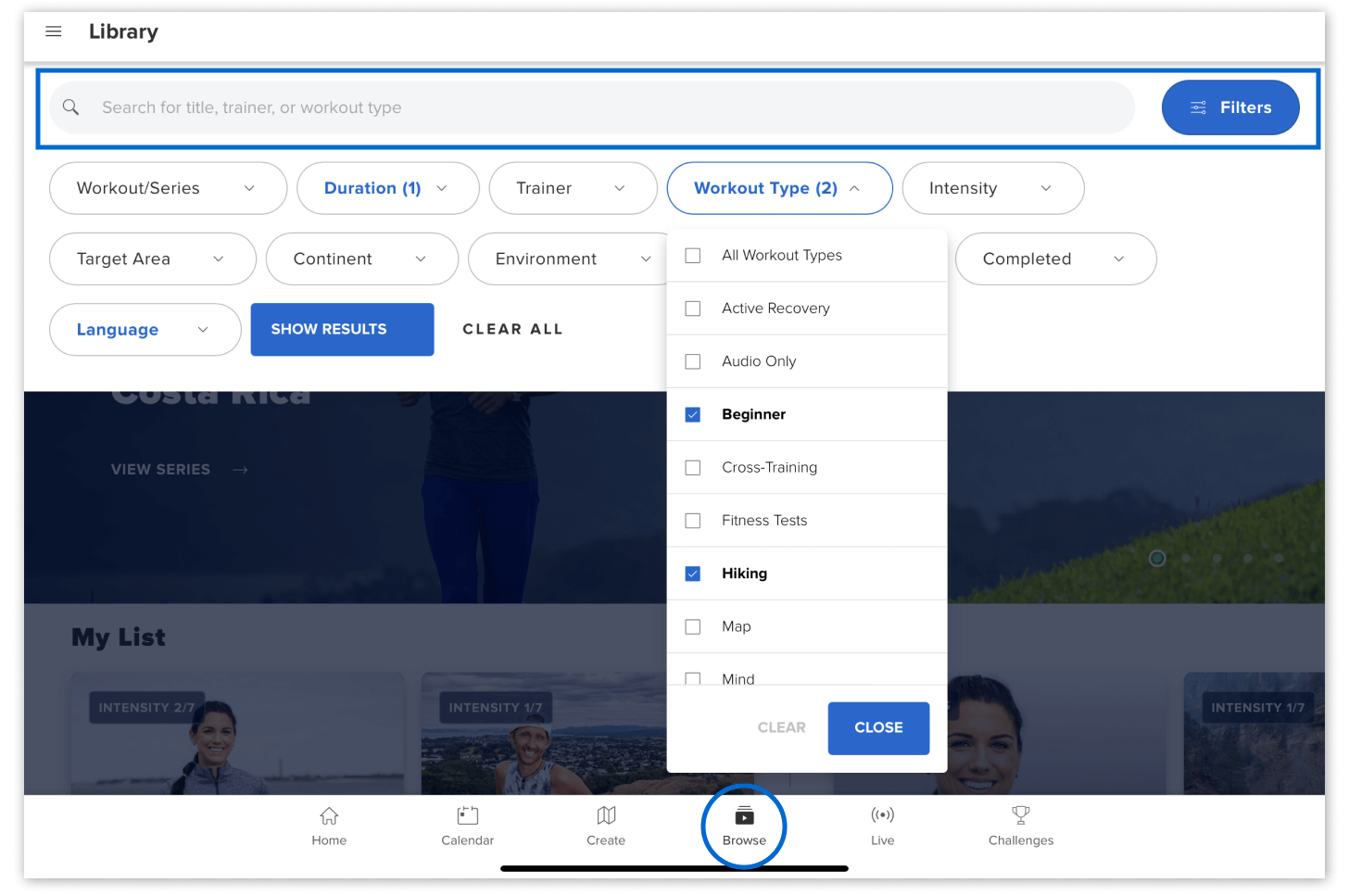 iFIT search and filter workouts Search and filter iFIT workouts