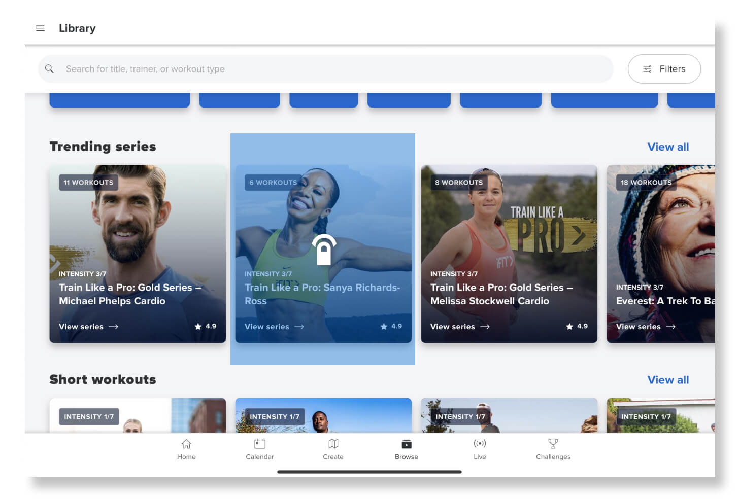 Screen for favoriting an iFIT workout or series Favorite an iFIT workout or series screen