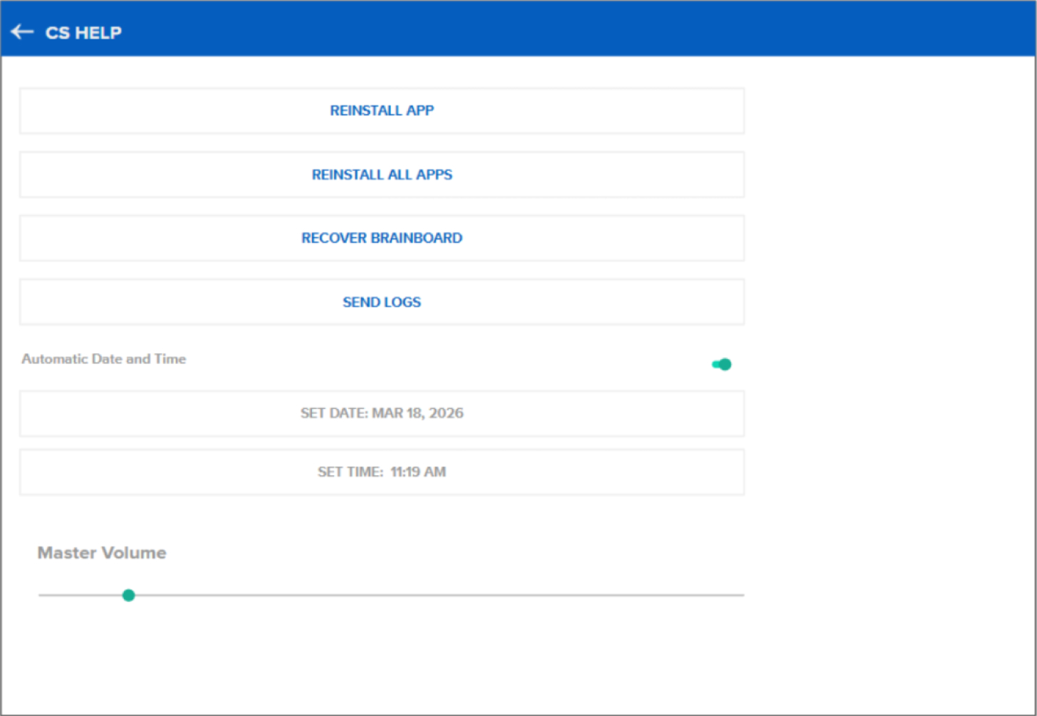 The updated system settings screen highlights relocated master volume controls within the support interface, helping streamline the in-workout experience.