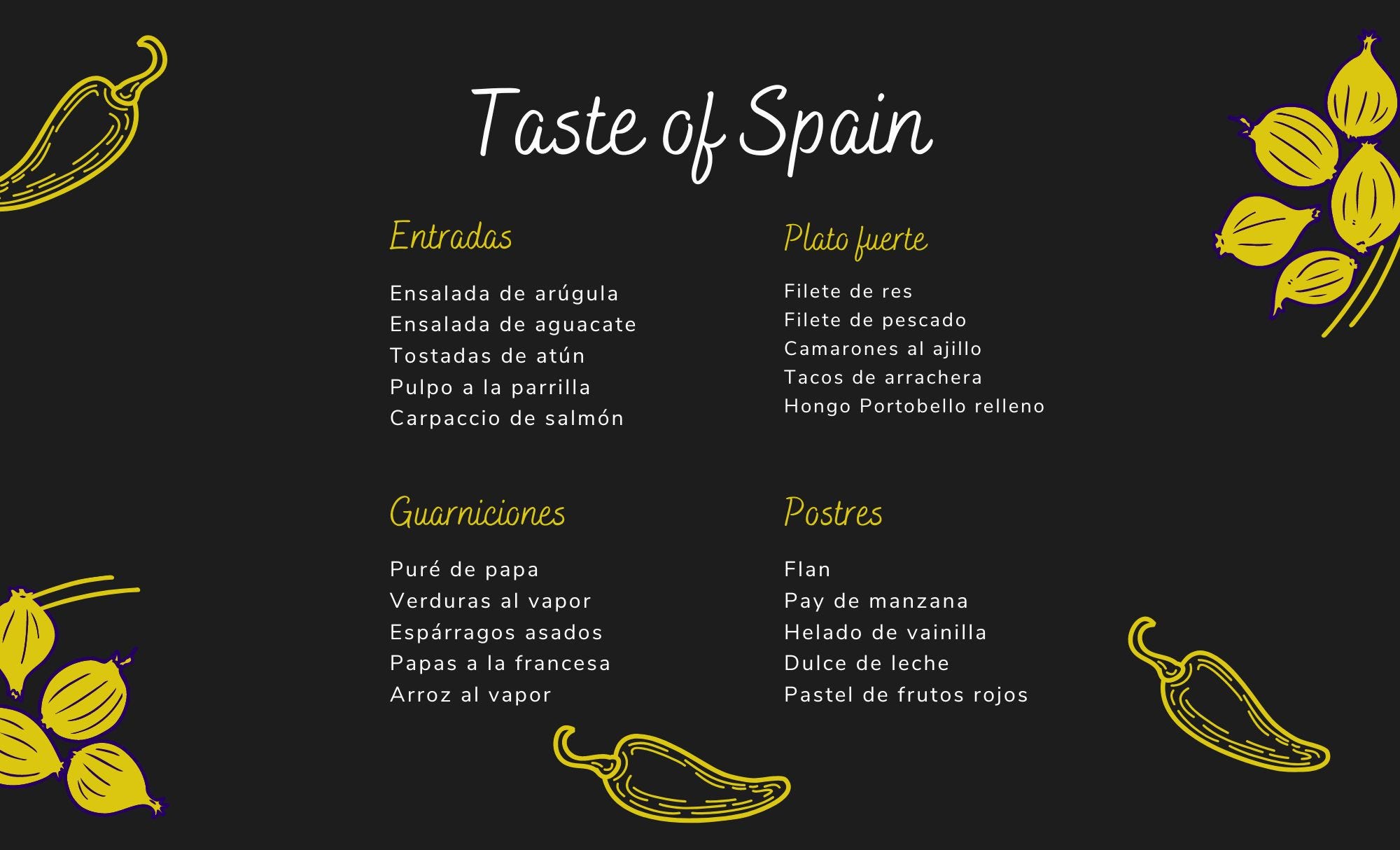 Menükarte mit spanischen Gerichten