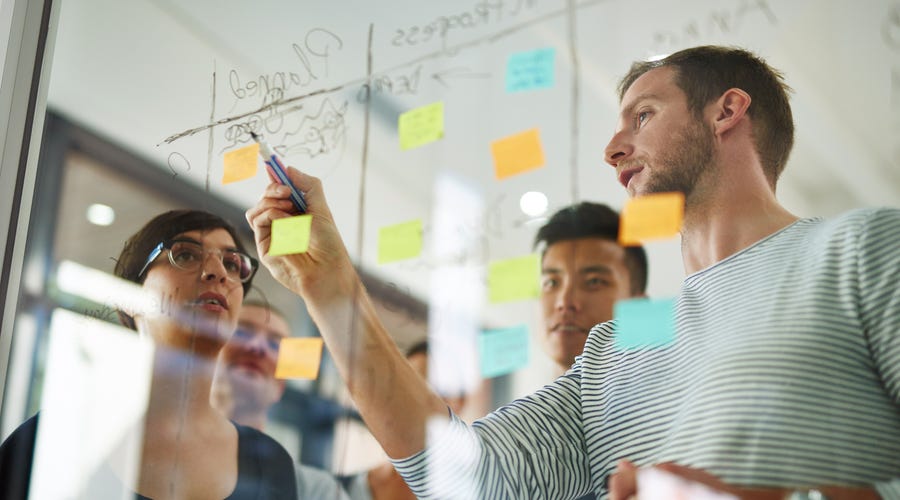 Kollegen suchen mithilfe von Techniken und Methoden nach innovativen Lösungen