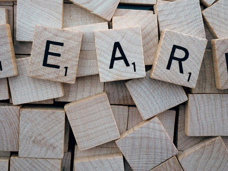 Holzsteine, die das englische Wort "Learn" darstellen.