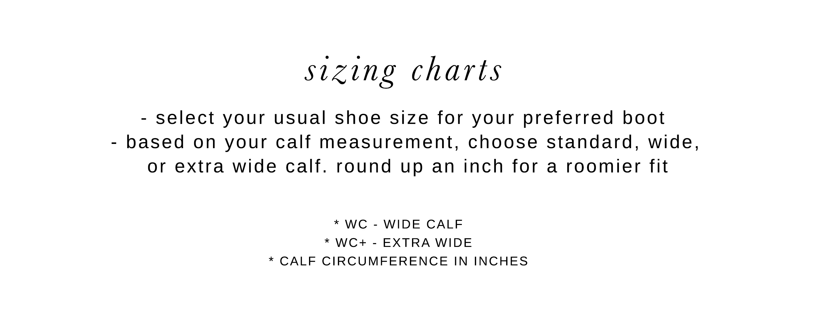 SIZING CHARTS INFO