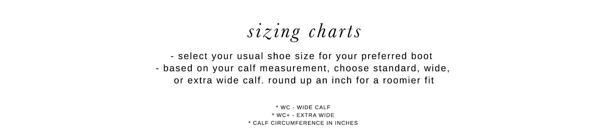 SIZING CHARTS INFO