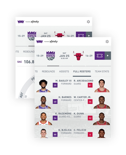 Image of Sacramento Kings roster in app