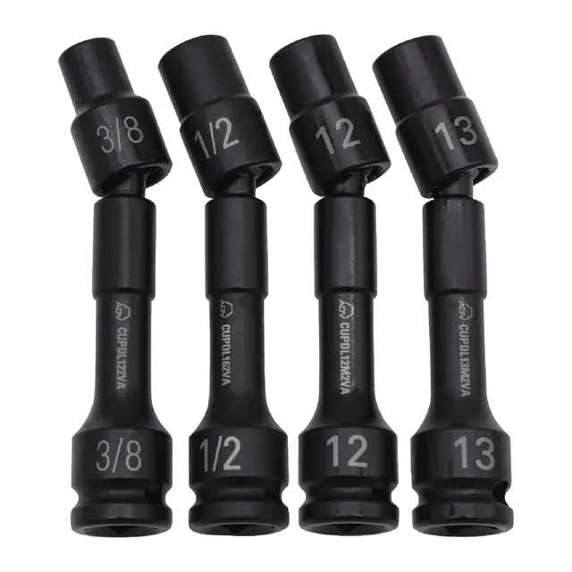 4 PIECE 1/2" DRIVE 12 POINT 5" LONG PINLESS UNIVERSAL ADV IMPACT DRIVELINE SOCKET SET