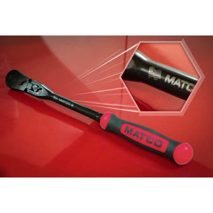 3/8" DRIVE 12-1/2" EIGHTY8 TOOTH BLACK CHROME LOCKING FLEX RATCHET WITH ERGO HANDLE - RED