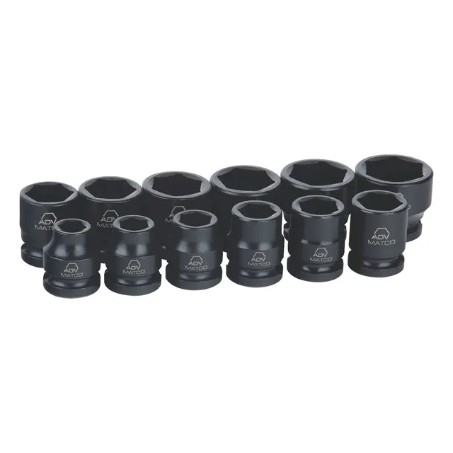 12 PIECE 3/8" DRIVE METRIC 6 POINT ADV STUBBY IMPACT SOCKET SET
