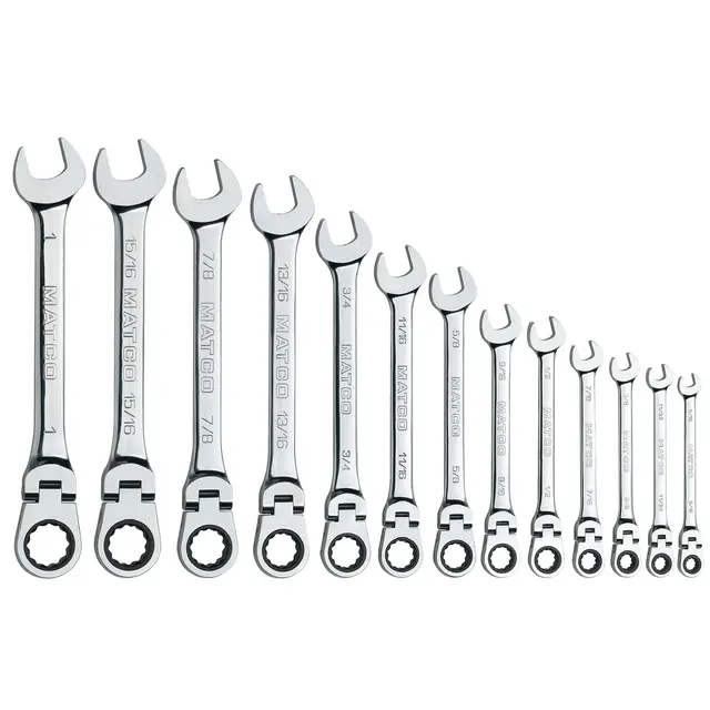 13 PIECE 72 TOOTH SAE FLEXIBLE COMBINATION RATCHETING WRENCH SET