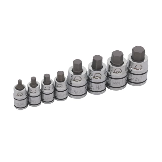 8 PIECE 1/4" AND 3/8" DRIVE METRIC ADV STUBBY HEX BIT SOCKET SET
