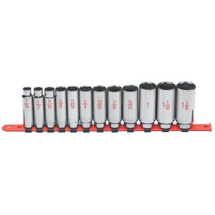 12 PIECE 1/2" DRIVE SAE 6 POINT DEEP CHROME SOCKET SET