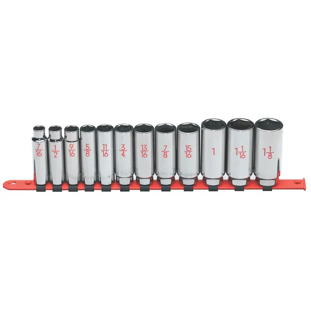 12 PIECE 1/2" DRIVE SAE 6 POINT DEEP CHROME SOCKET SET