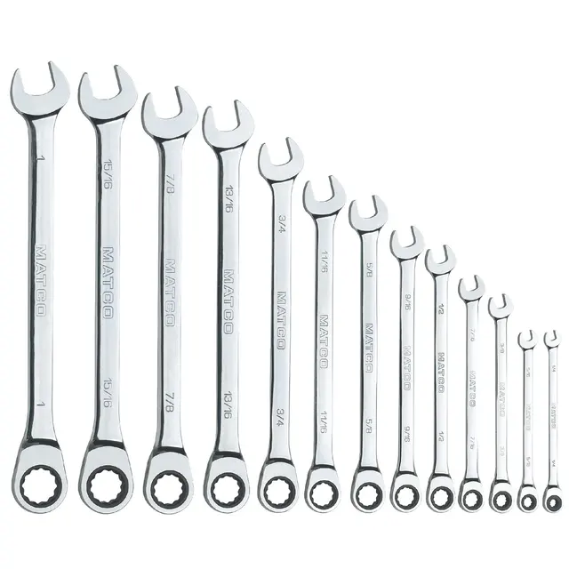 13 PIECE 72 TOOTH SAE EXTRA LONG COMBINATION RATCHETING WRENCH SET