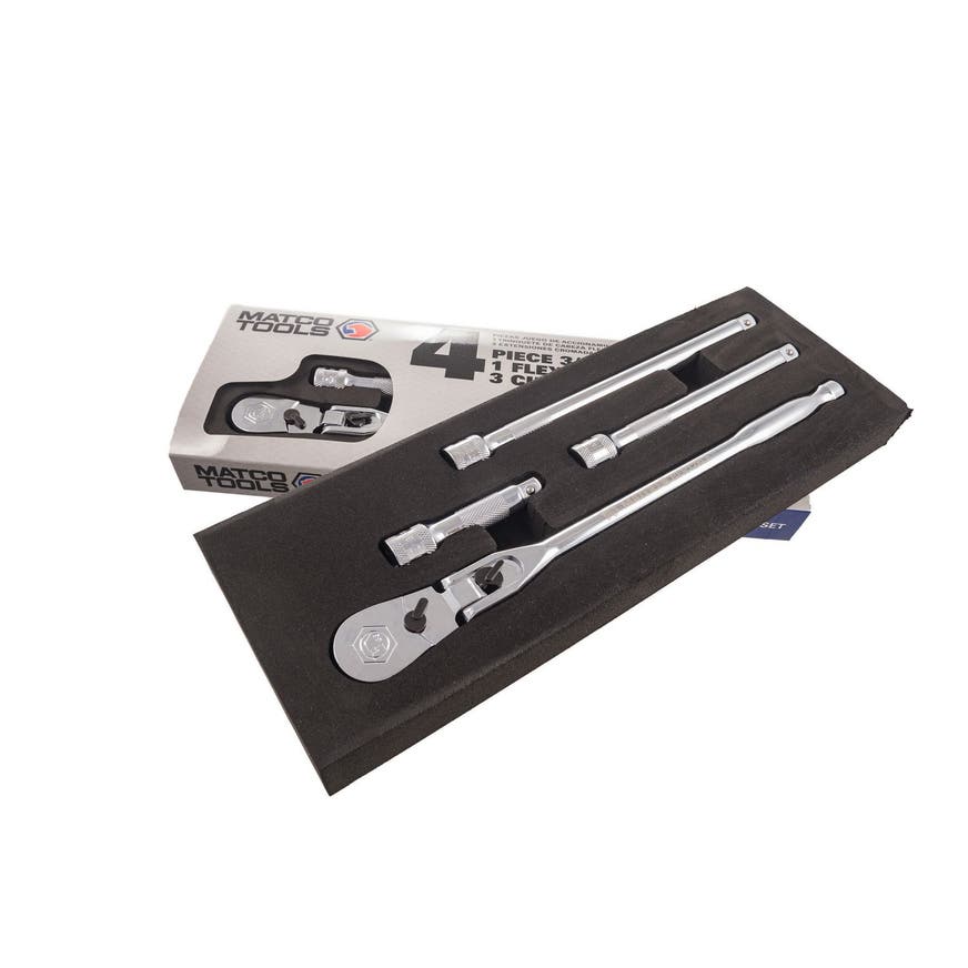 3/8" DRIVE 4 PIECE 12" EIGHTY8 TOOTH LOCKING FLEX RACHET WITH CHROME EXTENSIONS 3", 6" AND 8