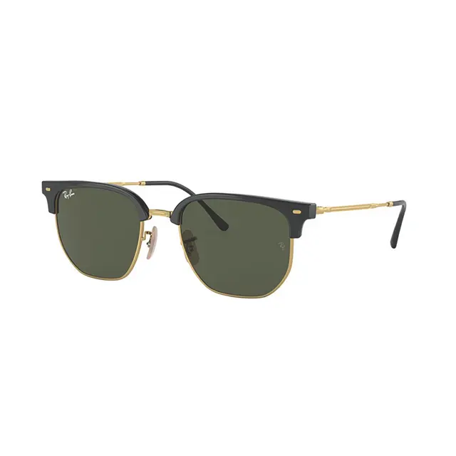RAYBAN® CLUBMASTER POLISHED BLACK ON GOLD WITH GREEN LENSES