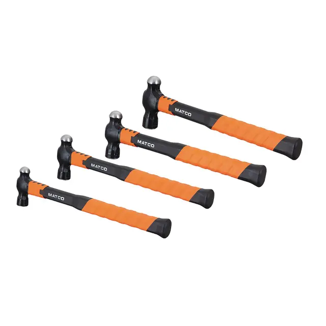 4-16 OZ. BALL PEEN HAMMER SET WITH FIBERGLASS GRIP HANDLES - 4 PIECE, ORANGE